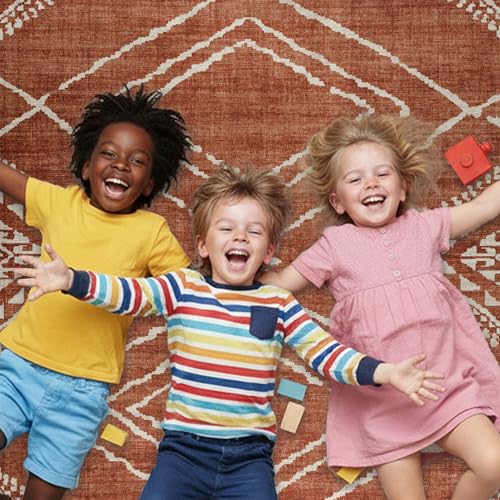 ReaLife Rugs Machine Washable Area Rug Runner - Living Room Bedroom Bathroom Kitchen Entryway Office - Padded Low Pile Stain Resistant Premium - Moroccan Diamond Tribal - Jax - Orange 2'6" x 8'