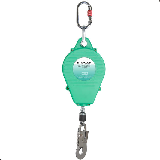 33FT Self Retracting Lifeline RTOVZON Fall Arrest Fall Protection Steel Wire Rope Heavy Duty Retractable Lanyard, Roofing Lifeline, SRL, Safety Lanyard