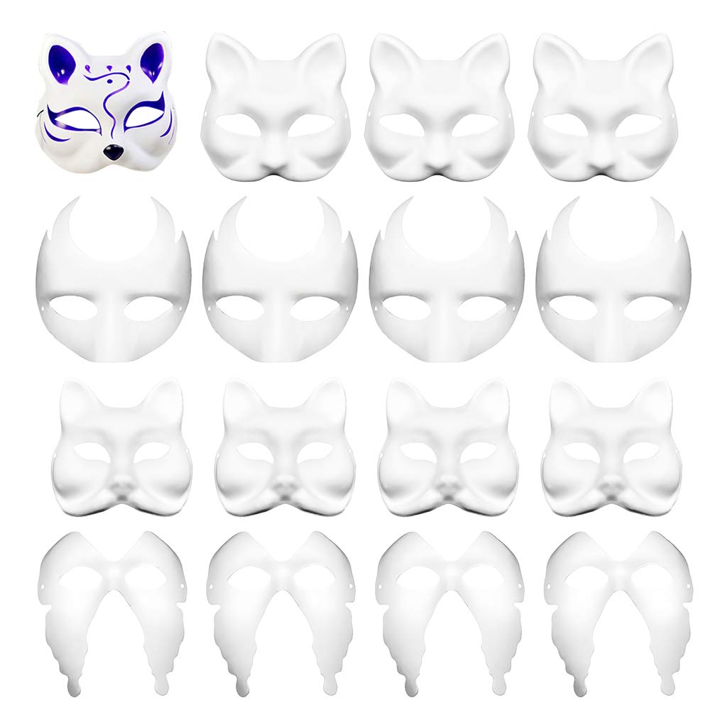 Lynkaye White Plain Masks,16 pcs DIY Unpainted Masquerade Masks(16 Pcs) (Style B)