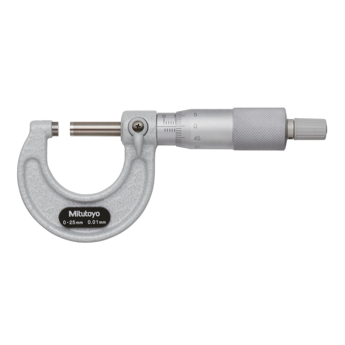 Mitutoyo 103-129 Outside Micrometer, Baked-enamel Finish, Ratchet Stop, 0-25mm Range, 0.001mm Graduation, +/-0.002mm Accuracy