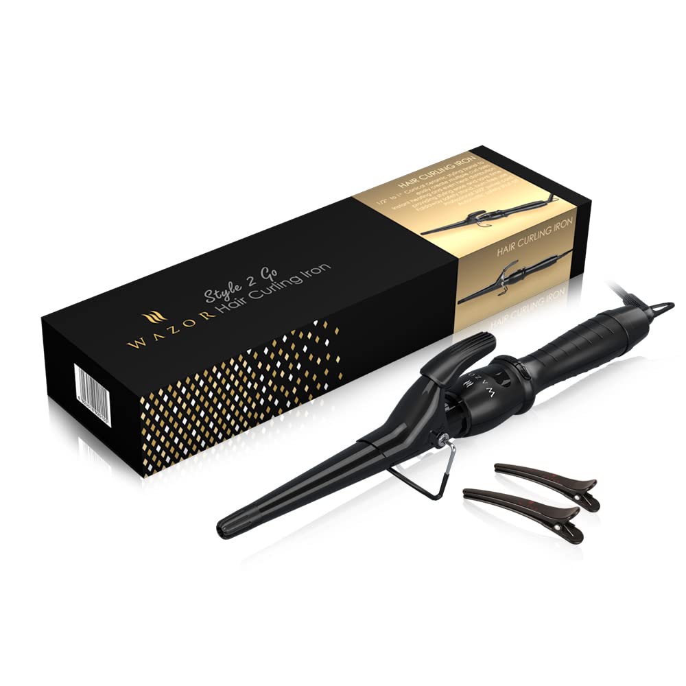 Professional Curling Iron Tapered Curling Wand 1-1/2" Ceramic Hair Curler, Fast Heat-up Multiple Temp Settings Curling Wand with LED Display Auto Shut Off and 2 Hair Clips