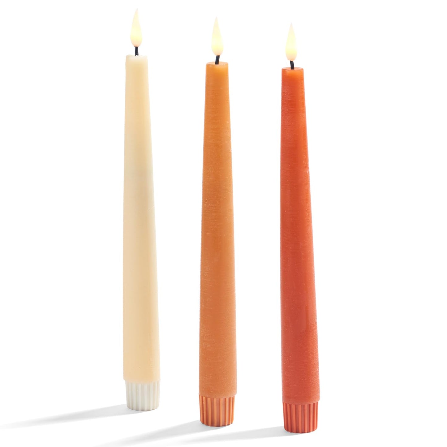LampLust Battery Operated Candles with Remote, 9 Inch, 3 Pack Gradient Orange LED Candles Flickering Flameless Candles for Spring Home & Wedding Decor, Mantle Coffee Table & Shelf Decor