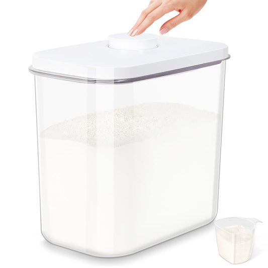 Airtight Rice Container 25 Lbs with Handle and Cup – 12.68Qt Large Flour Sugar Storage Container with Pop Up Seal & Hanging Lid Hooks, Clear Tall Food Storage Bin for Kitchen Pantry Organization