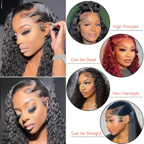 30 Inch Deep Wave Lace Front Wigs Human Hair 13x6 HD Lace Front Wigs Human Hair for Women Natural Color Deep Curly Human Hair Wig 180% Density Transparent Lace Frontal Wig Pre Plucked with Baby Hair
