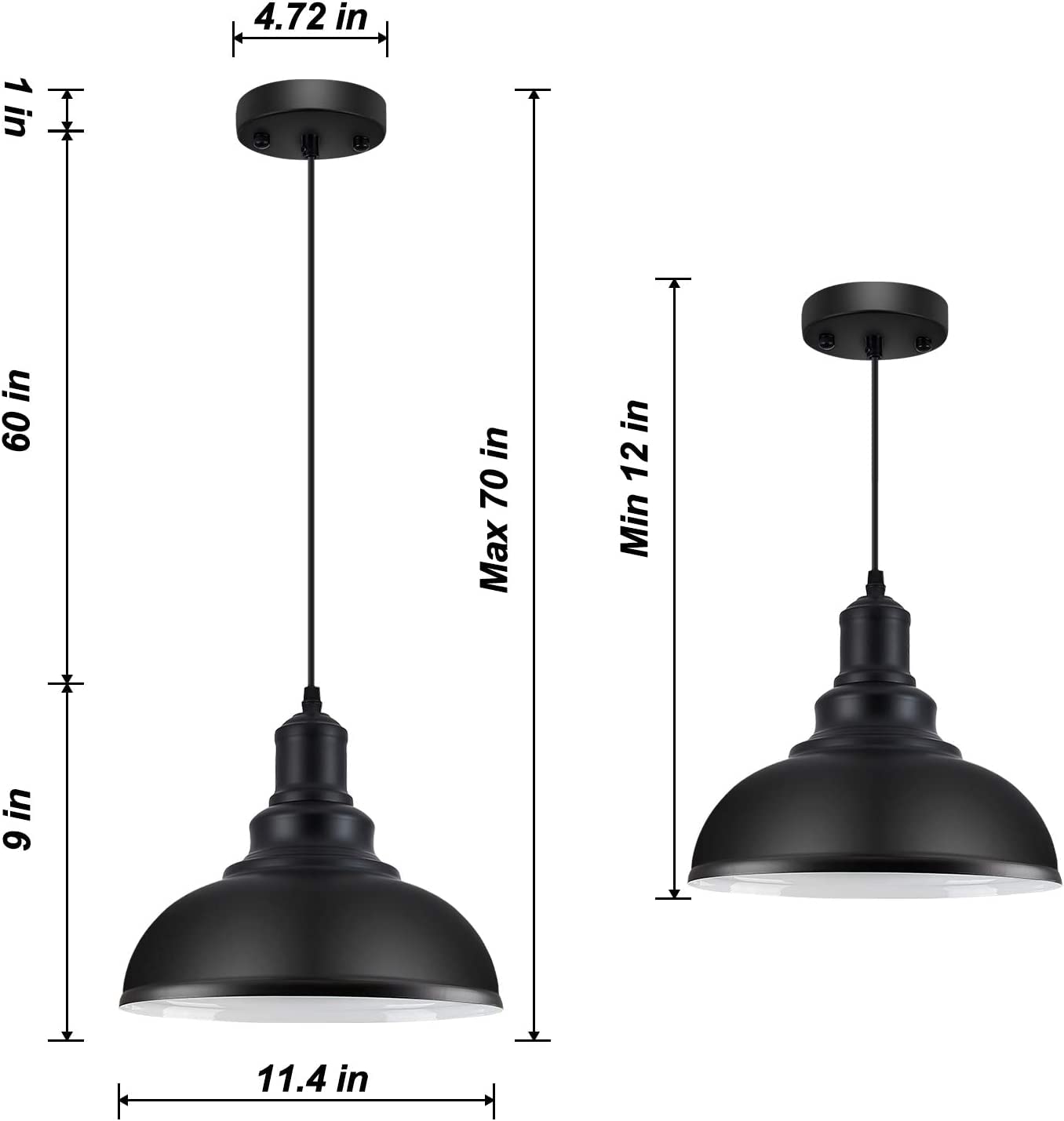 LOEHINLE 2PCS Pendant Lighting, Vintage Industrial Fixtures, Black Metal Chandelier Lights, Ceiling Lamp for Kitchen Home Island Dining Room Bedroom, 11.4 inches