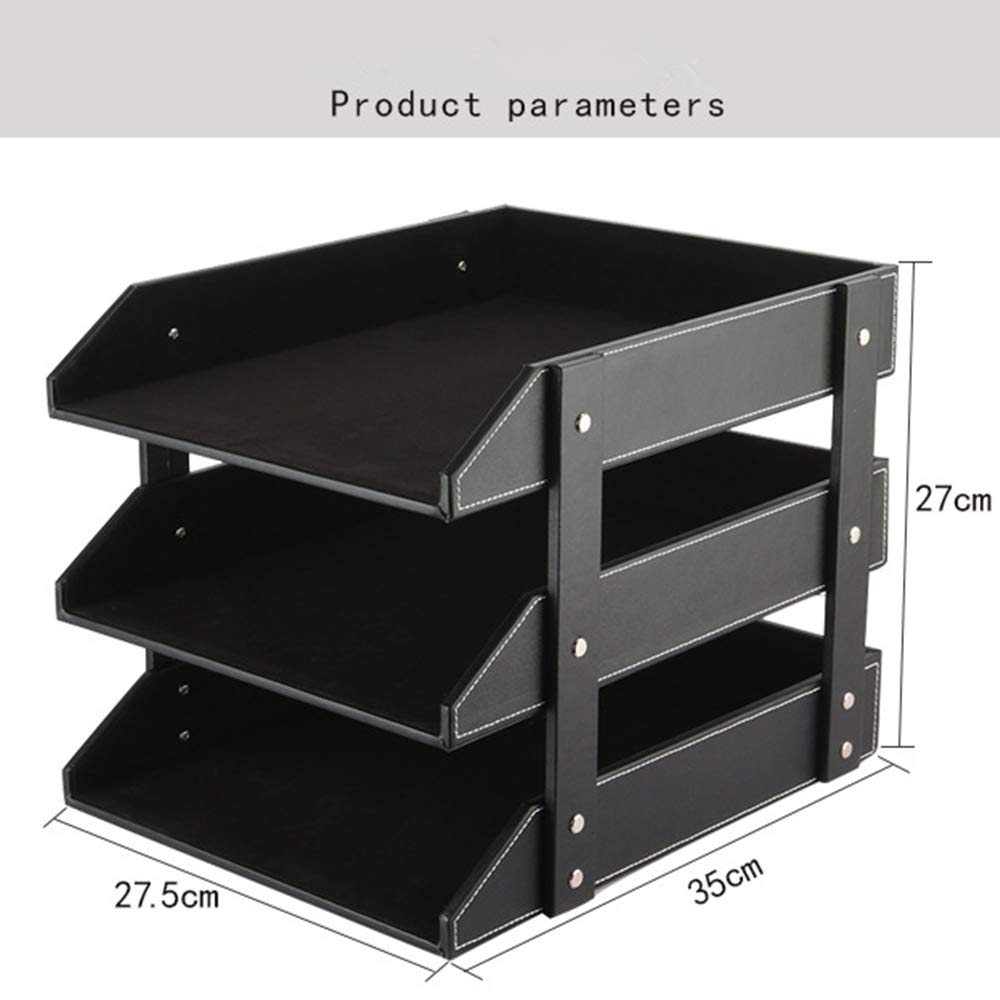 Leather Desk File Organizer, 3-Layer Stackable Tray, Used to Store documents, folders, Stationery, Magazines, Newspapers, Letters, and Other Home Office Sundries Desktop Organization Holder(Black)…