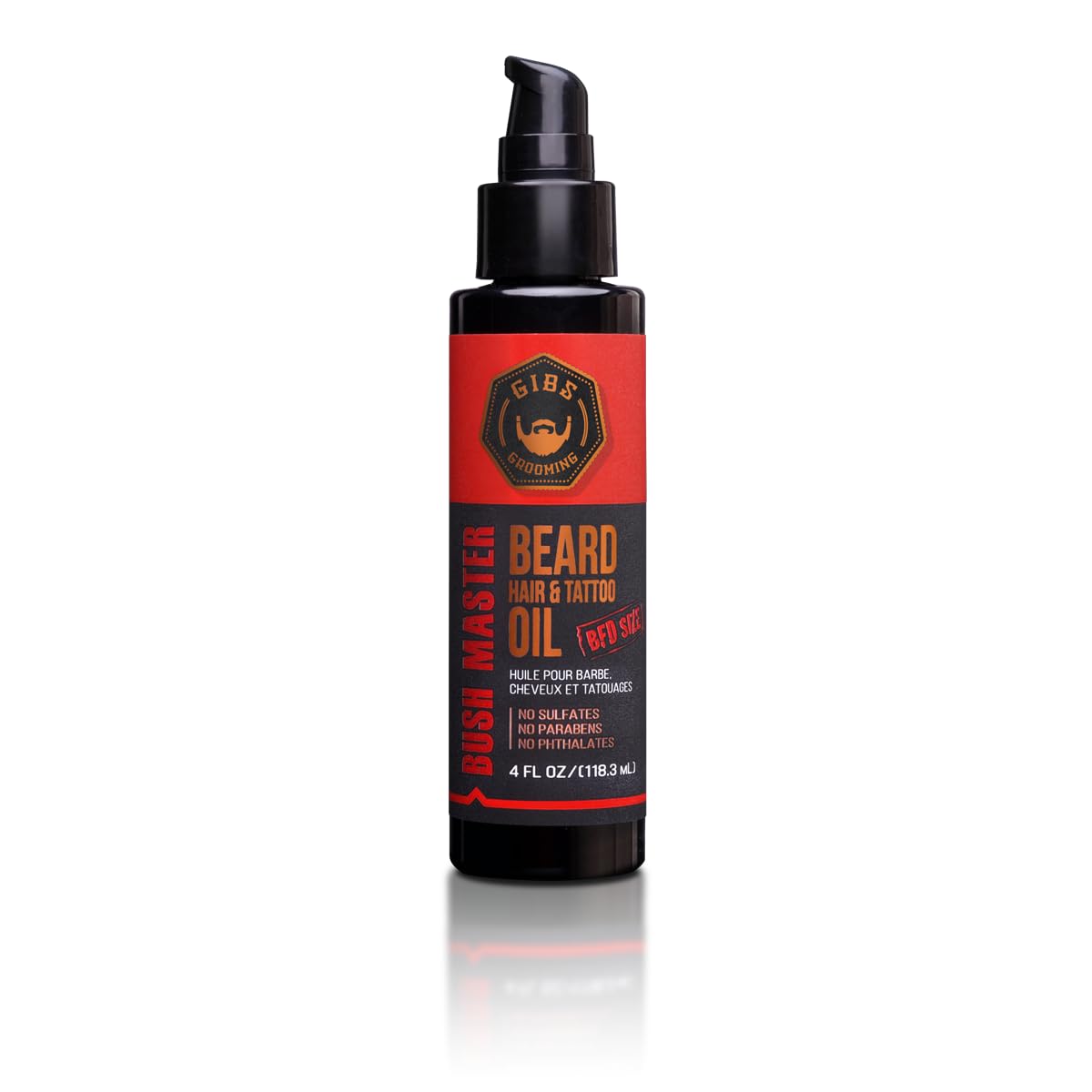 GIBS Grooming Bush Master Beard, Hair & Tattoo Oil- All-Natural with Nutmeg, Leather, Vanilla & Musk Scent- Softens & Strengthens Beard Growth, Moisturizes Skin, 4 Oz.