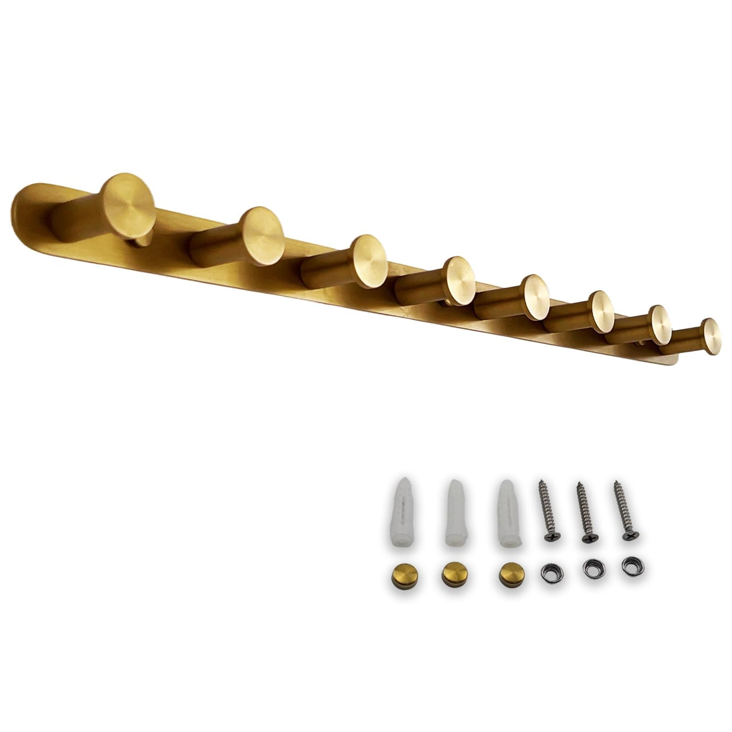MACAJM Brushed Gold Coat Rack Wall Mounted, 21" Heavy Duty 304 Stainless Steel Row of 8 Hooks for Coats, Towels, Robes (Drilling)