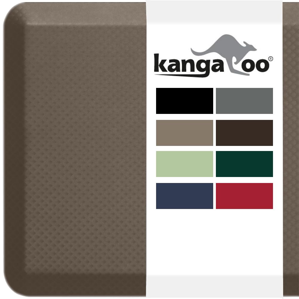 KANGAROO Thick Ergonomic Anti Fatigue Mats for Kitchen Floor, 48x20, Cushioned Standing Office Desk Mat, Waterproof Scratch Resistant Topside, Supportive All Day Comfort Padded Foam Rugs, Cappuccino