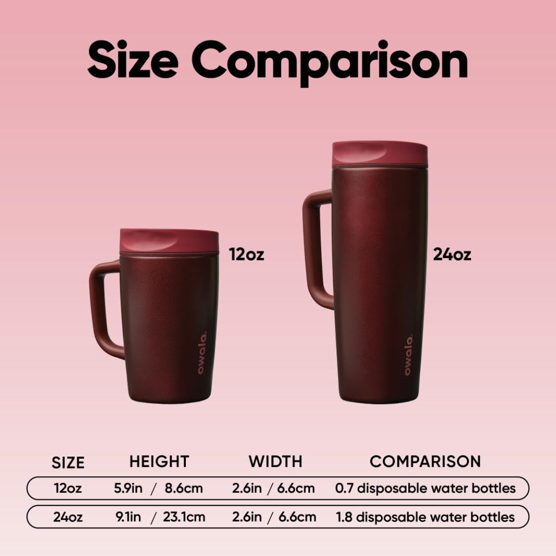 Owala SmoothSip Slider Stainless Steel Insulated Travel Mug with Handle, 100% Leak Proof, For Hot and Cold Drinks, Travel Friendly with Sliding Lock Lid, BPA Free, 24 oz, Black Cherry