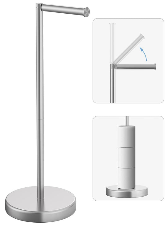 Evolvegoods Brushed Nickel Toilet Paper Holder Stand, Freestanding Toilet Paper Holder for Bathroom, 304 Stainless Steel Rustproof Tissue Roll Holder Storage for 4 Rolls(Fits All Rolls)