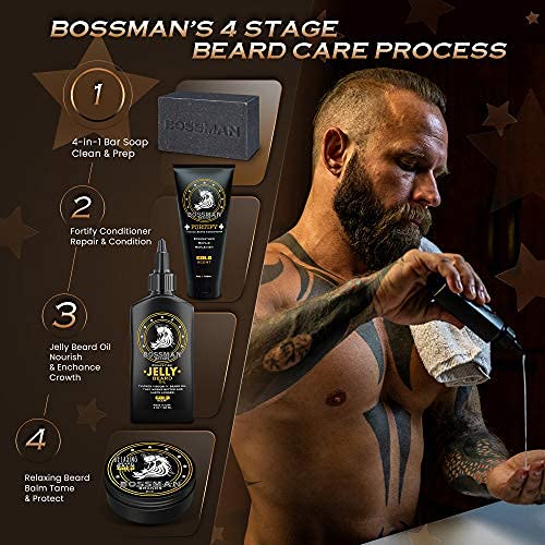 Bossman 6 Pack Men’s Bar Soap 4-in-1 – All Natural Organic Beard Wash, Shampoo, Body Wash, Shaving and Bath Soap - Essential Beard Care, Scent – Lavender and Patchouli