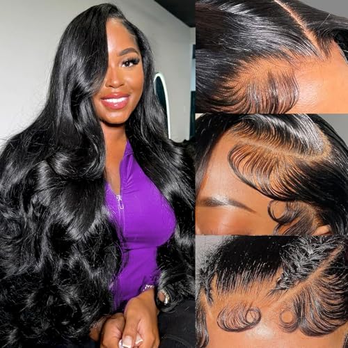 28 Inch Body Wave Lace Front Wigs Human Hair Pre Plucked 180 Density HD Transparent Lace 13x6 Frontal Wigs with Baby Hair Natural Hairline Gluesless Human Hair Wigs for Women