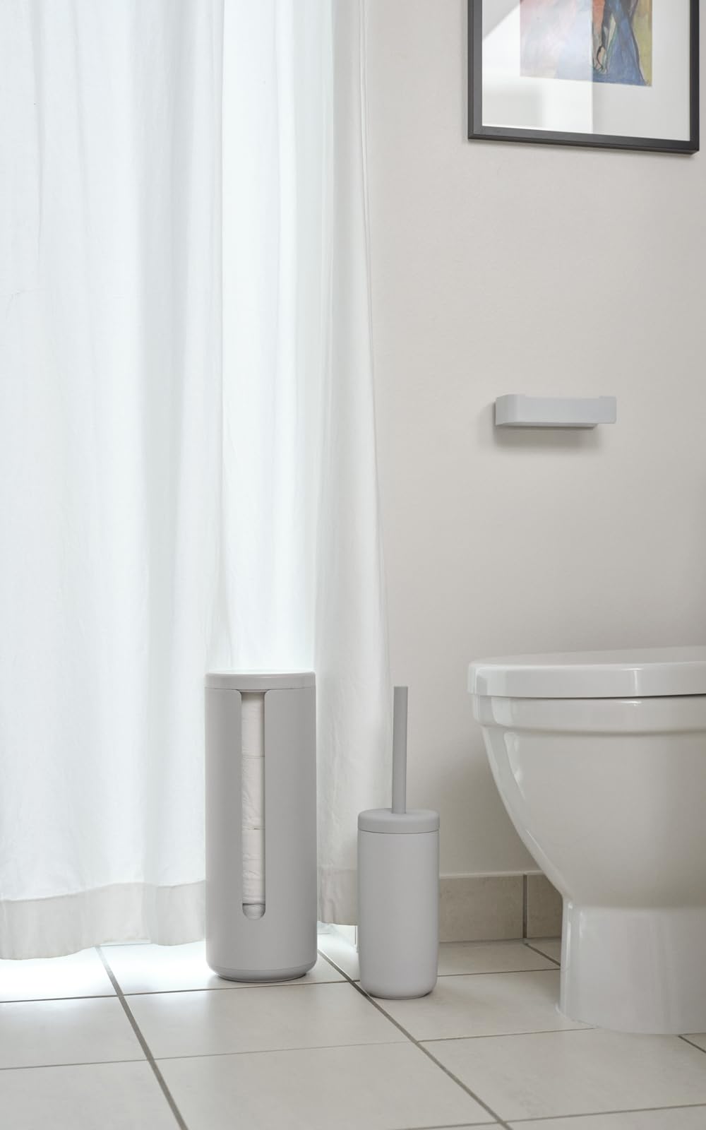 Zone Denmark Nova One Ceramic Toilet Long Brush | with Brush Holder Soft Touch | Enhance Your Bathroom with a Chic and Practical Duo for Modern Style and Effortless Hygiene - Coating (Soft Grey)