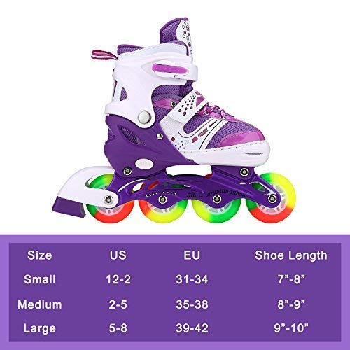 Kids Adjustable Flashing Inline Skates for Boys, Girls and Adults with Full Light Up Wheels, Outdoor Roller Skates for Kids Beginner Ages 6-8-12-14, Men and Women