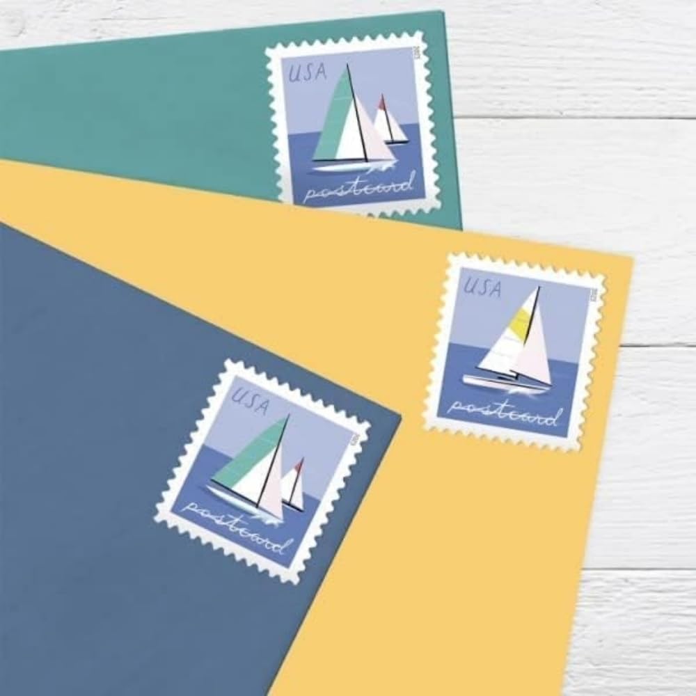 United States Postal Service Sailboats 2023 Blue Rectangular Postcard Stamps (2 Sheets of 20)