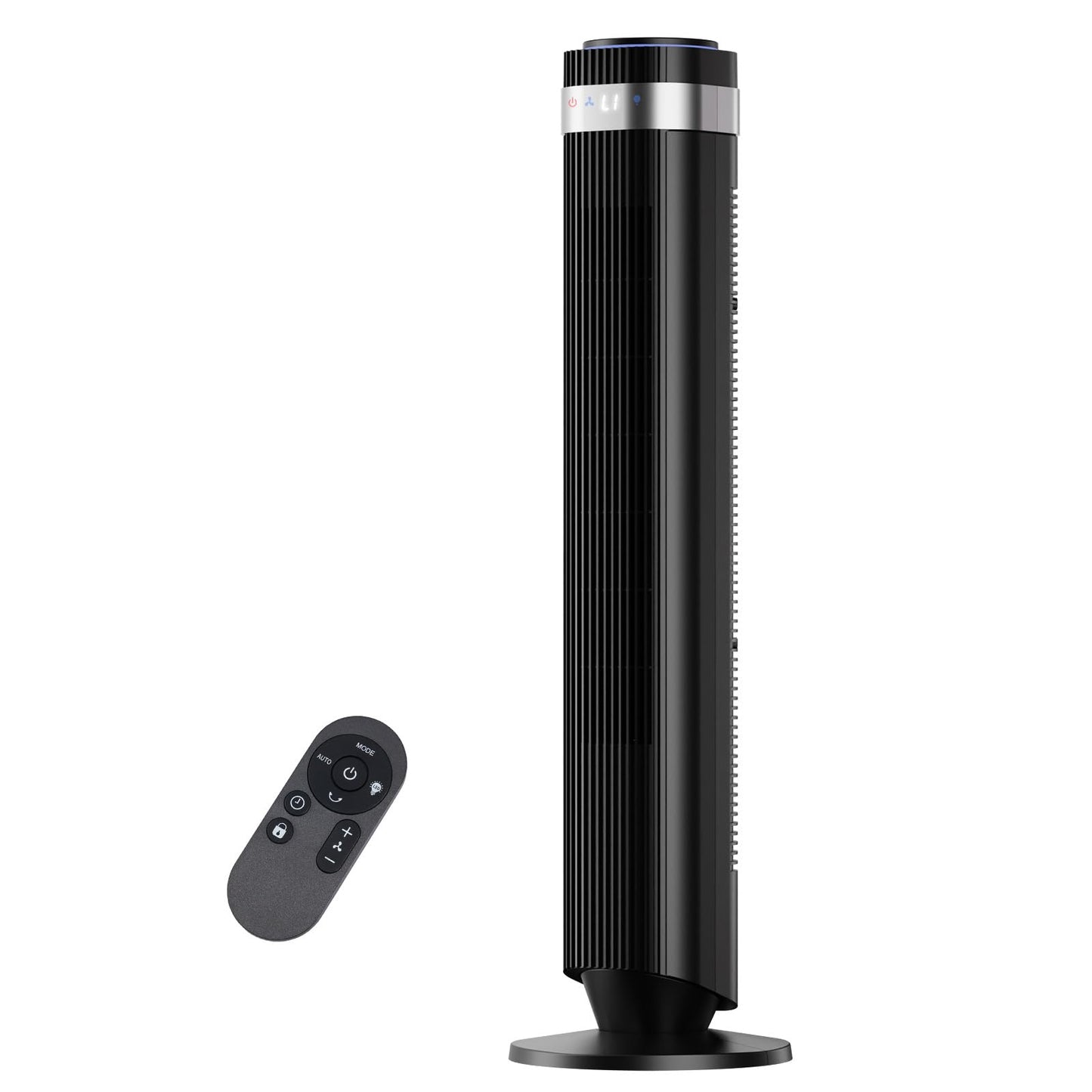 KMFurnila Tower Fan, Oscillating Standing Fans with Remote for Bedroom Home Office, 5 Speeds & 4 Modes, 12H Timer，LED Display, 22.3ft/s High Velocity, Modern Black