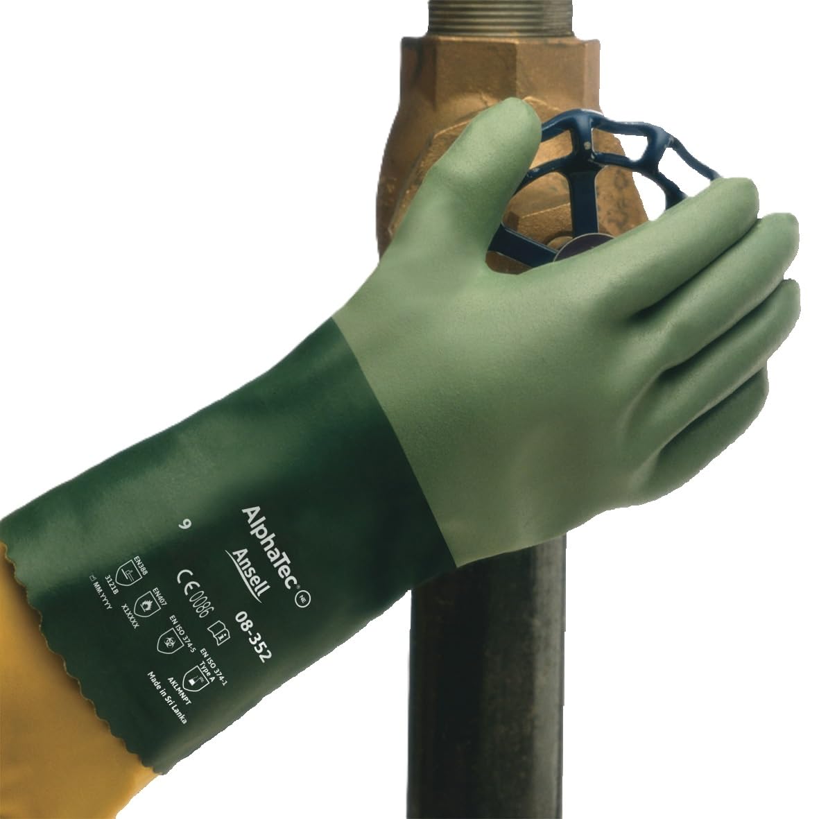 Ansell Scorpio 8-352 Neoprene Glove, Chemical Resistant, Gauntlet Cuff, 12" Length, Large (Pack of 12)