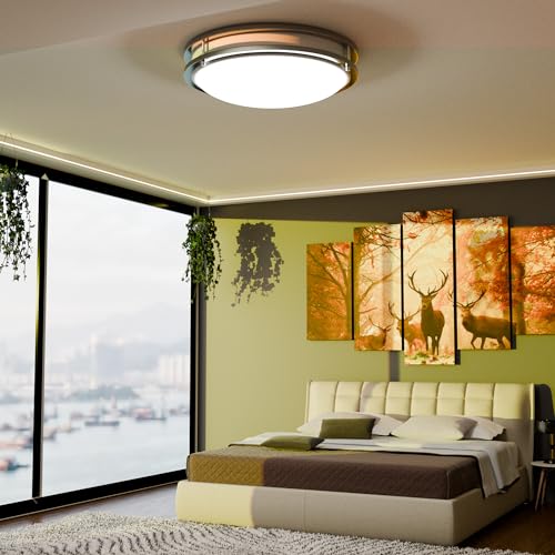 Lunabode LED Dimmable LED Light, Double Ring, Hallway Light Fixtures Ceiling, Bedroom Lights, Closet Lights, Kitchen Lights, 22W (100W Eq), 1800lm, 5CCT, Brushed Nickel, ETL (14", 5 CCT)
