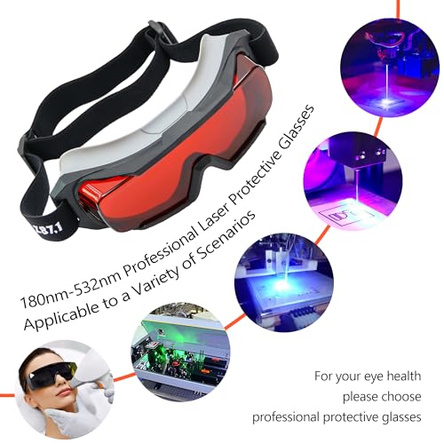 Professional OD6+ Laser 532nm Strap Goggles,180-540nm Safety for Green Laser,UV/Violet and Blue Laser Goggles,Laser Strap Glasses for Laser Whitening,Cold Light,Laser Engraving, with Cover Glasses.