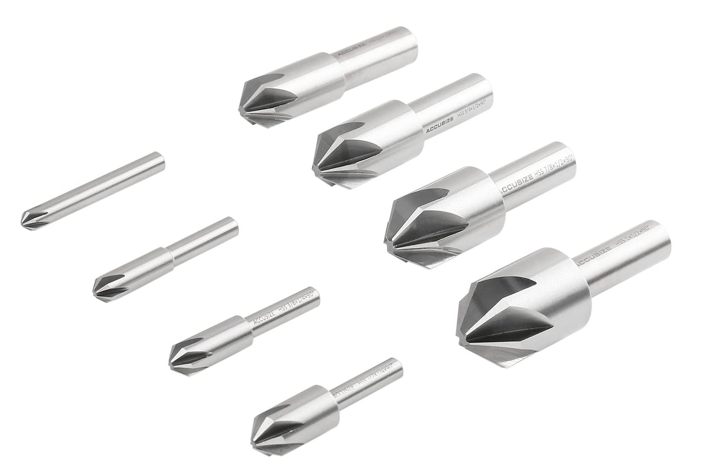 Accusize Industrial Tools 90 Degree 6 Flute H.S.S. Machine Countersink, 8 Pcs, 0206-2016