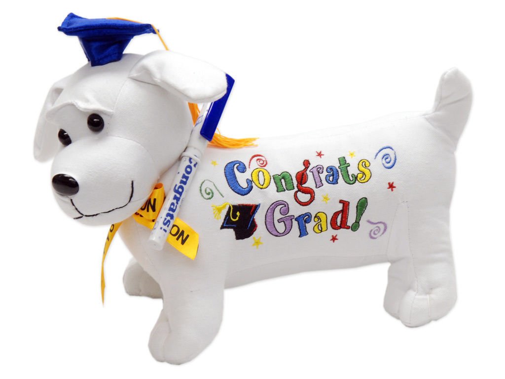 Graduation Autograph Stuffed Dog w/ Pen, Congrats Grad! (Blue) 12