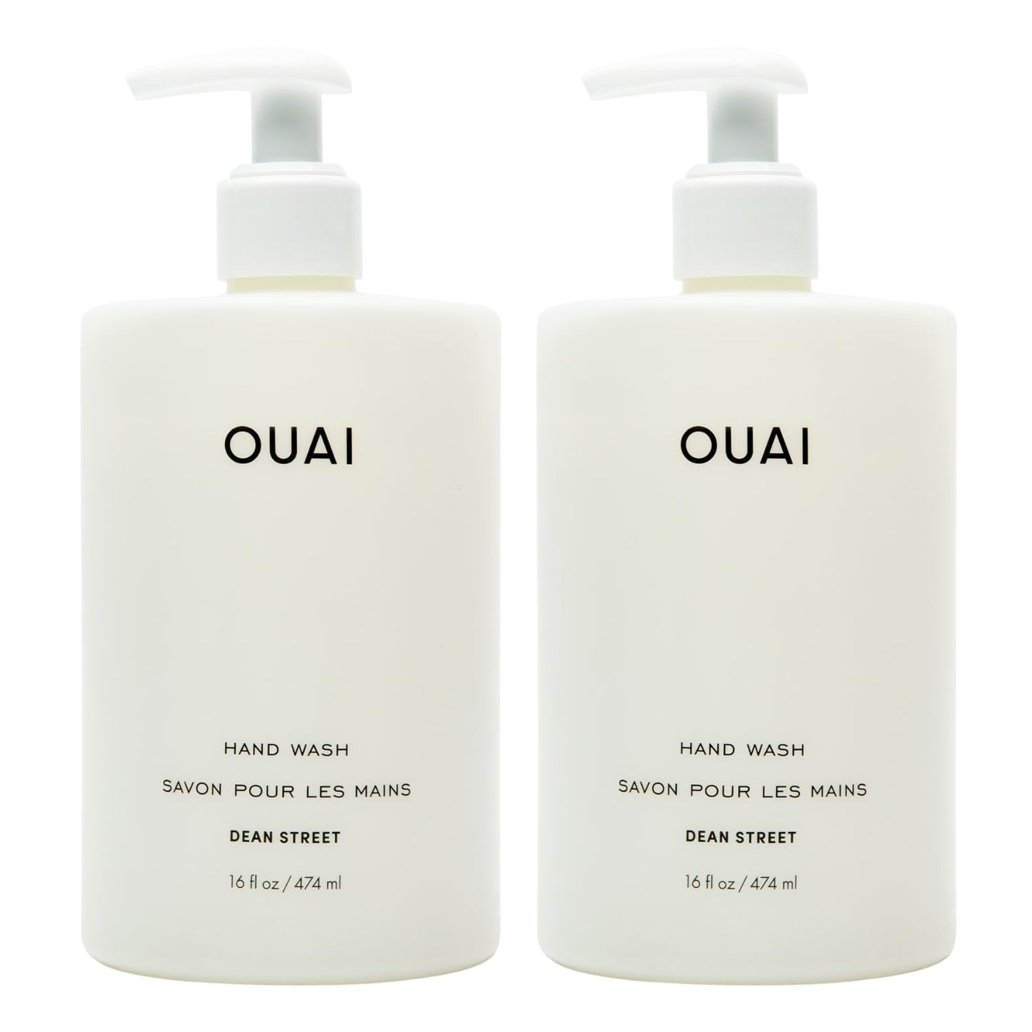 OUAI Hand Wash Full Size - Liquid Hand Soap with Jojoba, Avocado, & Rose Hip Oil for Replenished Skin - Gentle Exfoliating Bathroom + Kitchen Hand Soap - (2 Pack, 16 Fl Oz Each)