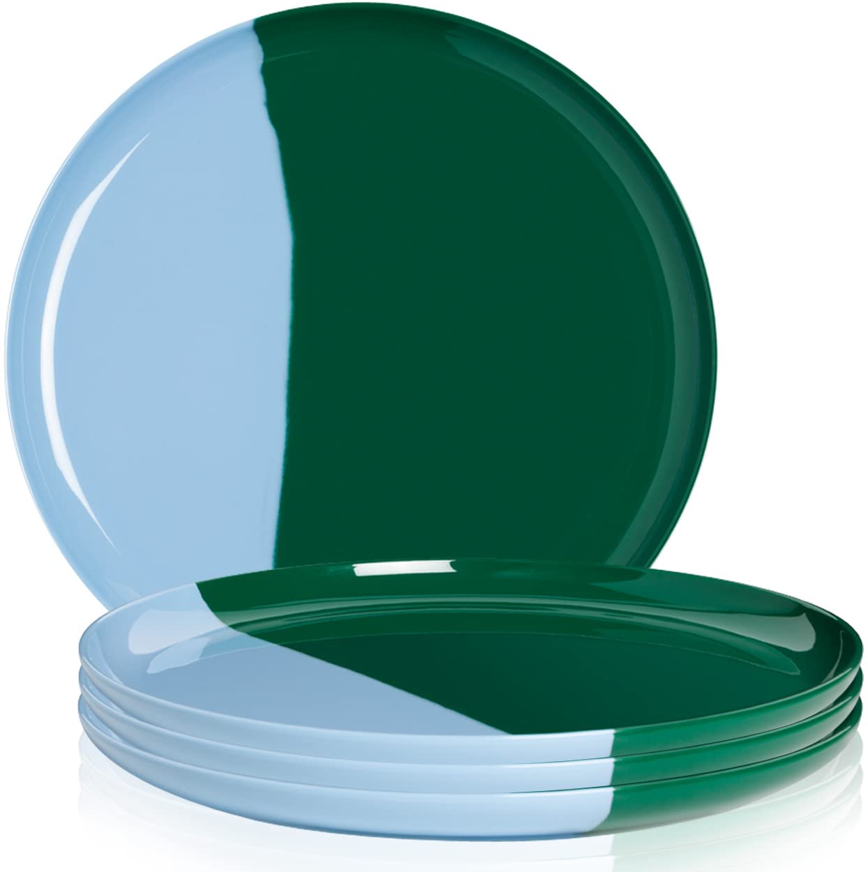 Thomas Fuchs Creative 1/2 & 1/2 Melamine Side Plates Set of 4, Chip and Break-Resistant, Durable Salad Plates, Kid-Friendly Dessert Plates for Indoor and Outdoor, Dishwasher Safe, Green/Sky Blue