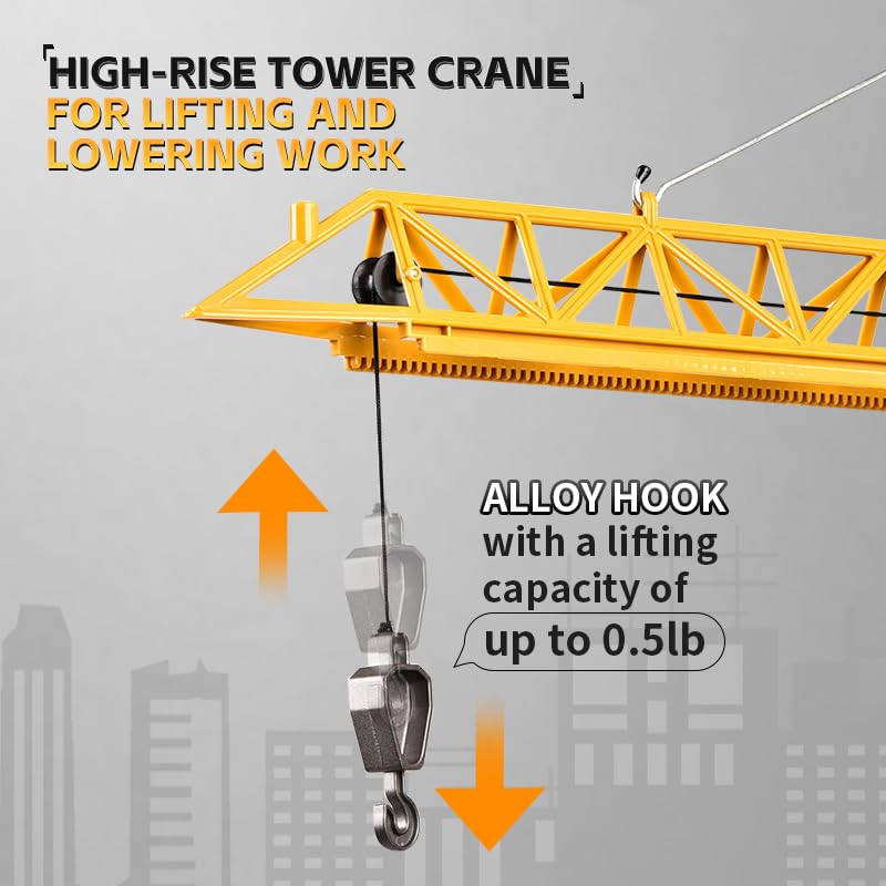 DIY Alloy 4 Channel RC Tower Crane for Kids - 50.4 Inches Remote Control Crane Toy with 2 Batteries, Rotating Lift Construction Vehicles with LED Lights, Excavator Toy for Ages 4,5,6,7,8 Boys & Girls