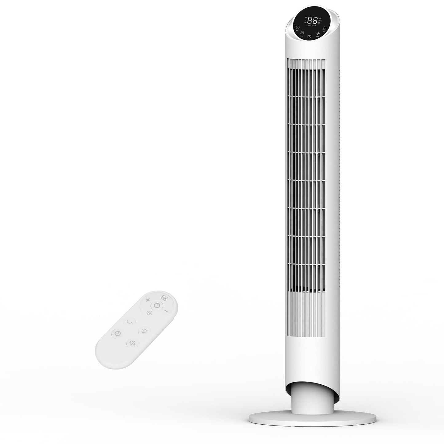 hykolity 40'' Tower Fan for Bedroom, 90° Oscillating Standing Fan, 28dB Ultra Quiet, 26ft/s Velocity Bladeless Floor Fan with 3 Speeds & 4 Modes, 12H Timer for Living Room, Home, Office, White