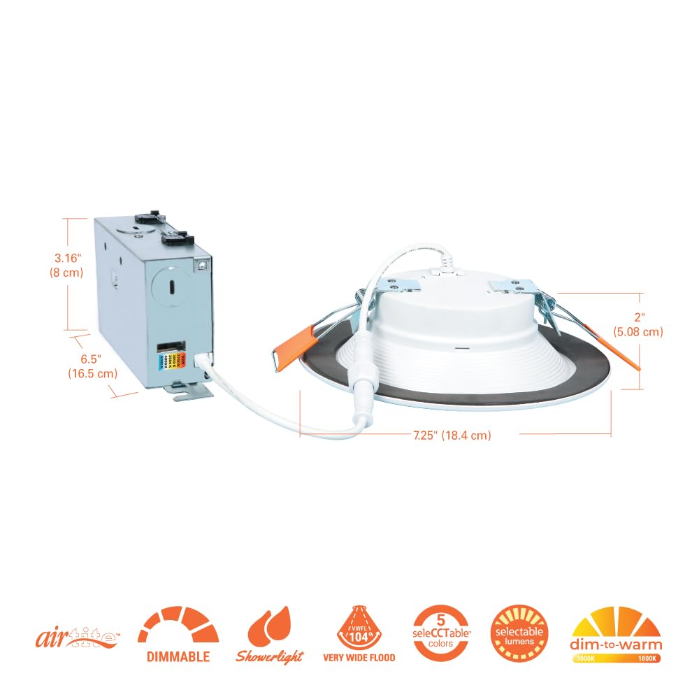 HALO RL 6 in Canless LED Recessed Ceiling Light with Selectable Color Temperature 2700K-5000K, Dim to Warm, 900/1200lm Indoor Outdoor Wet Locations Dimmable IC Rated (Packaging May Vary)