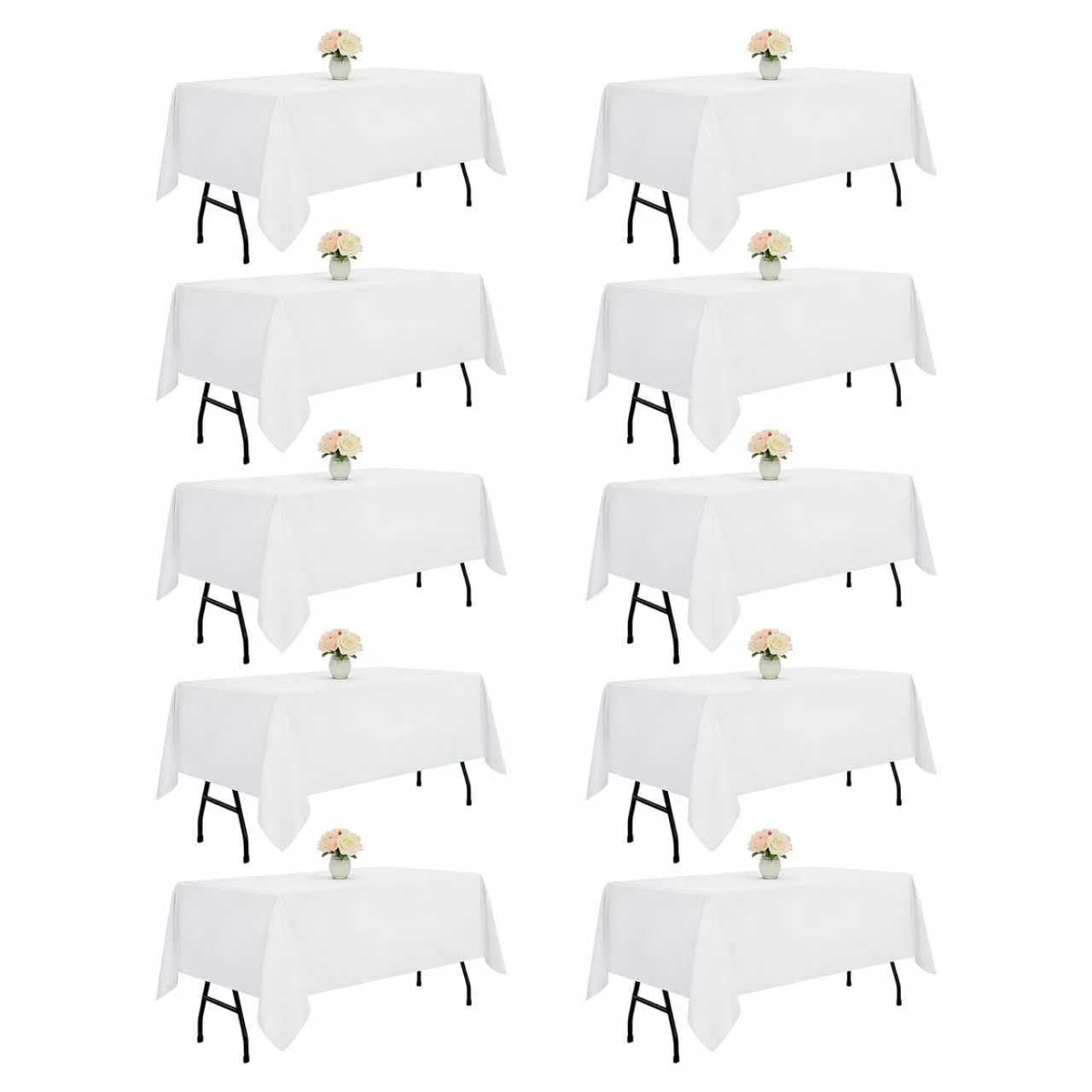 DRESSMAKER 10 Pack White Table Cloth Rectangle 60x102 Inches Polyester Tablecloth for 6ft Tables Washable Fabric Bulk Table Cloths for Party,Wedding Banquet
