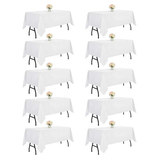 DRESSMAKER 10 Pack White Table Cloth Rectangle 60x102 Inches Polyester Tablecloth for 6ft Tables Washable Fabric Bulk Table Cloths for Party,Wedding Banquet