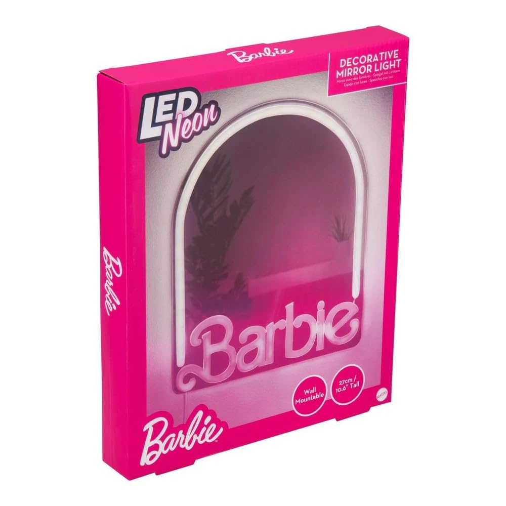 Paladone Barbie LED Neon Light Up Wall Mirror, Officially Licensed Mattel Home & Bedroom Décor for Girls, Teenagers, Women, Pink USB Powered Lamp