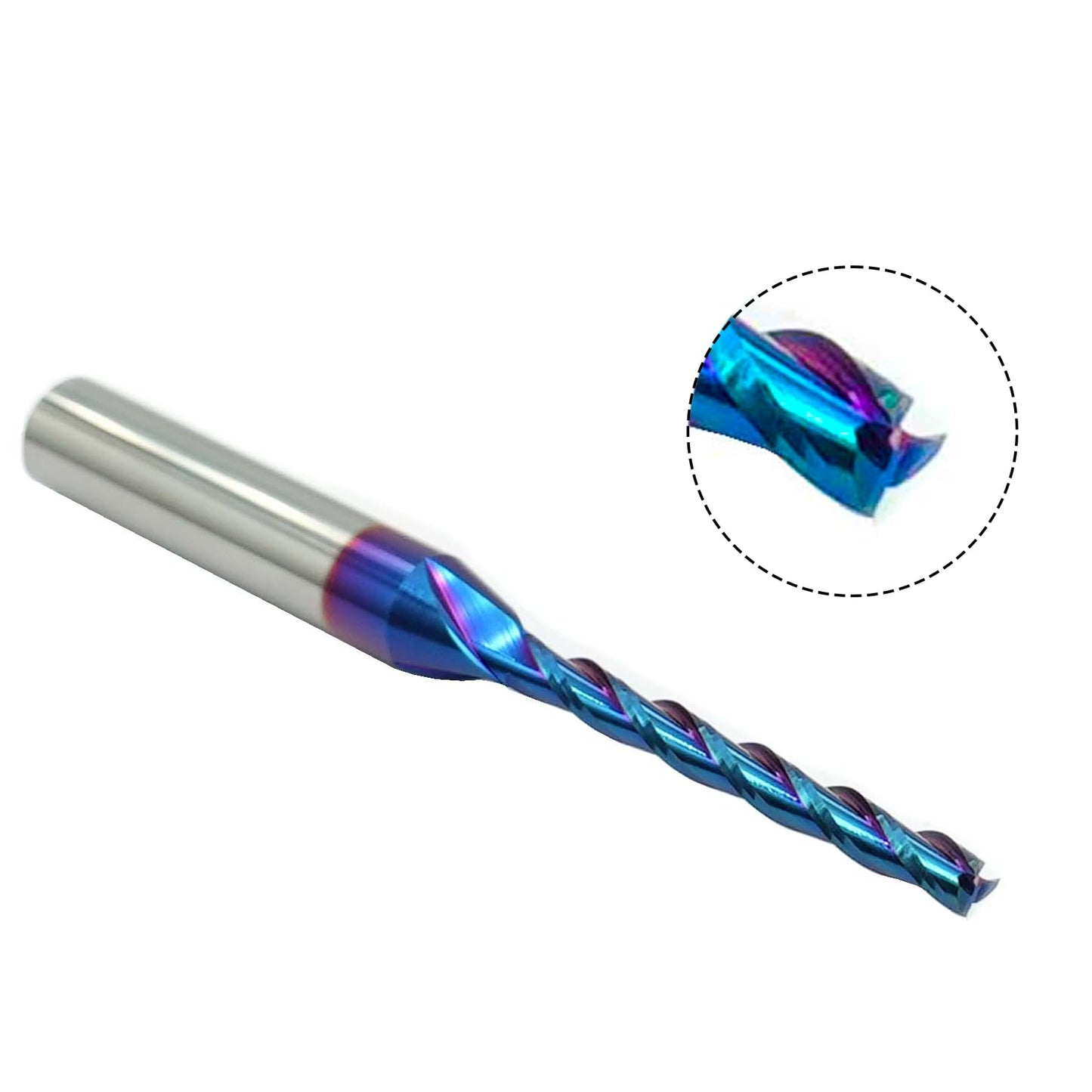 2 PCS CNC Router Bit 3 Flutes 1/8 inch Cutting Dia 1/4 inch Shank Extra Long Spiral CNC Router Bits Solid Carbide End Mill with NACO Coating for Wood Cut Carving