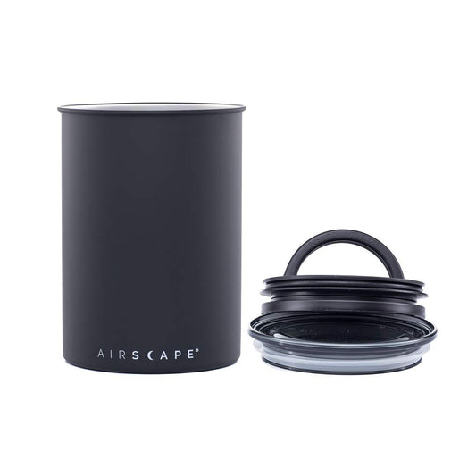 AirScape Planetary Design Stainless Steel Coffee Canister | Food Storage Container | US Patented Inner Plunger Lid REMOVES Excess Oxygen | Don't Buy airtight, Buy AIR-Less | (Medium, Matte Black)