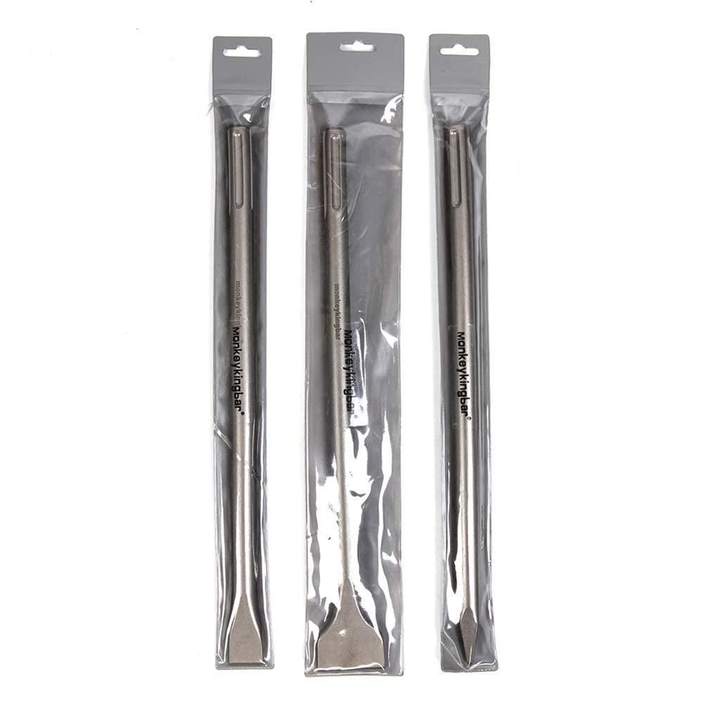 Monkey King Bar SDS Max Bits 16" Chisel Set - 3pcs Masonry Drill Bits for All Brand Hammer Drills - Point, Scaling, and Flat Chisels