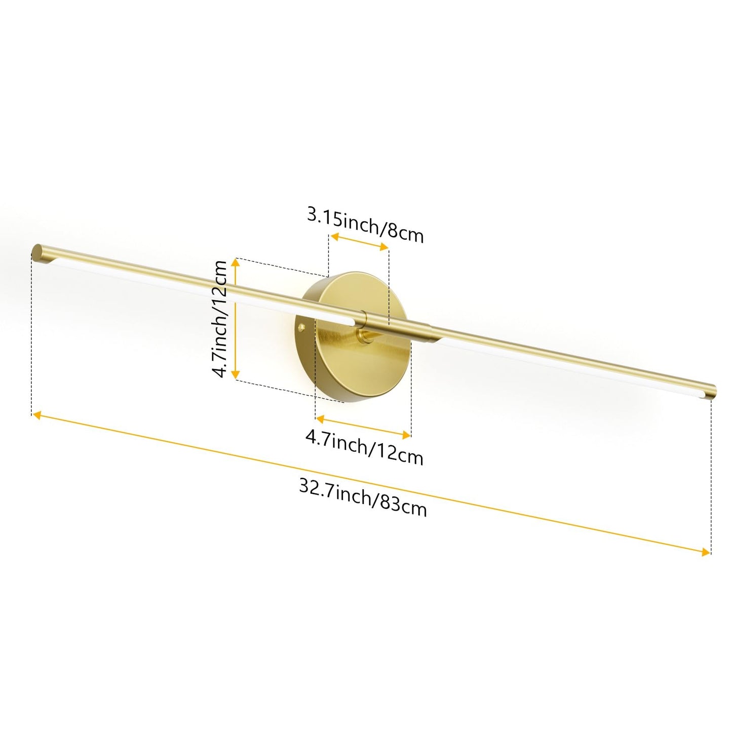 Coinmit Modern Wall Sconce for Bathroom 33In Gold Vanity Light Fixture Hardwired 3000K Bathroom Sconce 360° Rotate Warm Light for Bedroom
