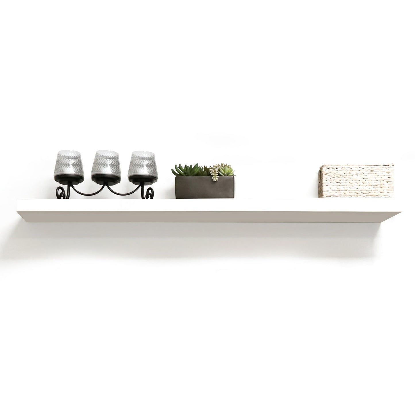 InPlace Durable Shelf with Invisible Brackets - Easy to Install & Remove Deep Floating Shelves for Wall - Infant MDF Wall Shelf for Bedrooms & Kitchen - 10.2"D x 47.3"W x 2"H - White - 0191801