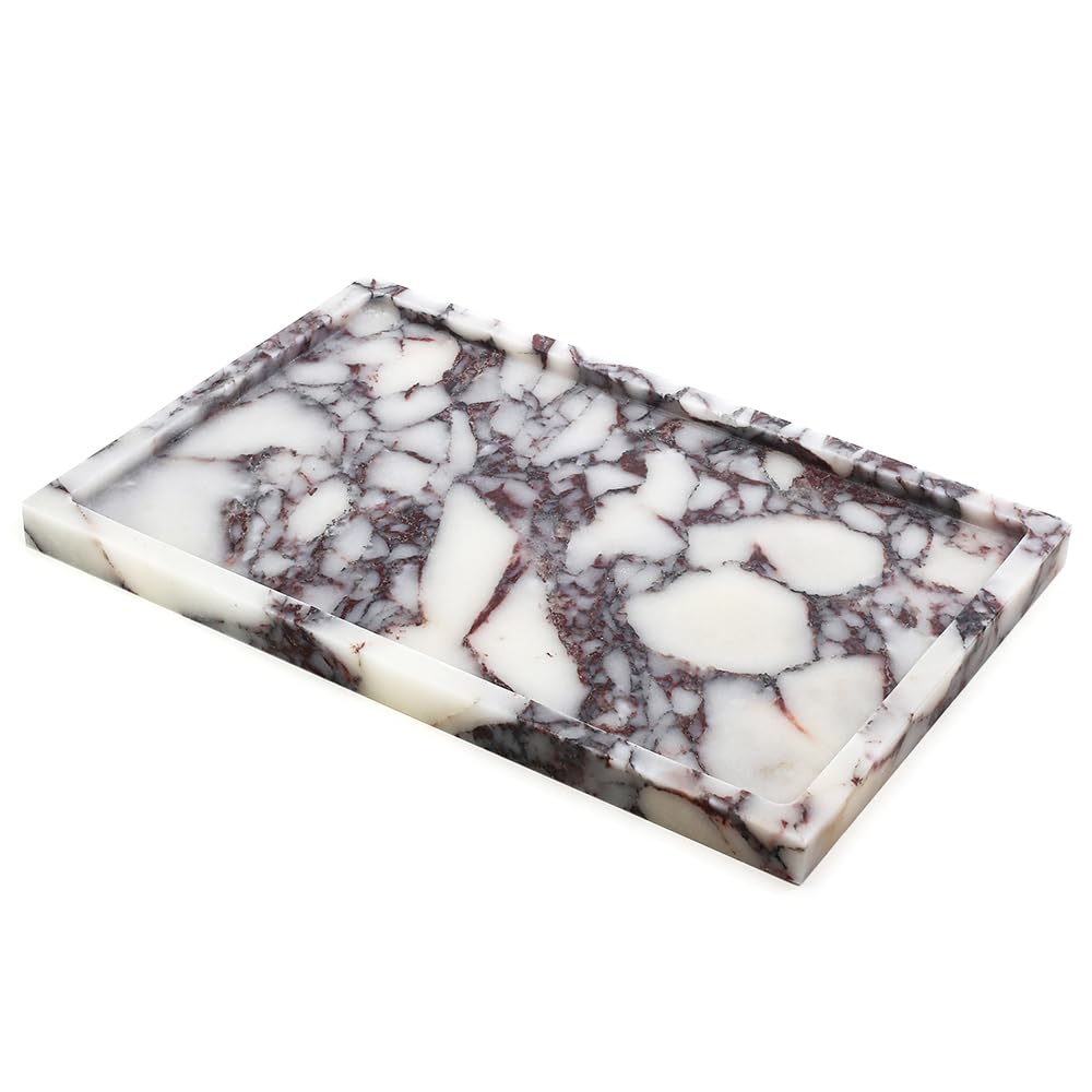Real Luxurious Natural Marble Vanity Tray Genuine Marble Storage Tray for Home Decor Stone Tray for Bathroom/Kitchen/Vanity/Dresser,Plate Holder for Tissues, Candles, Towel
