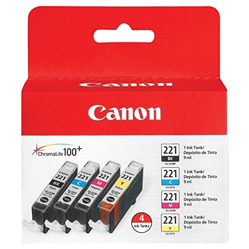 Canon CLI-221 Genuine Four Color Pack, Compatible with MP980, MP560, MP620, MP640, MP990, MX860, MX870, iP4600, iP3600, and iP4700 Printers