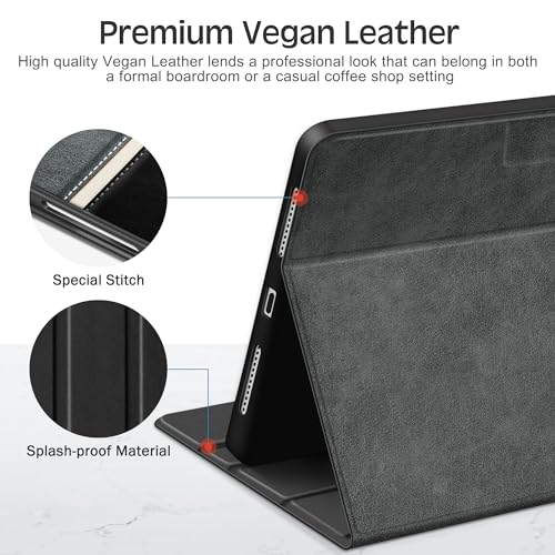 KingBlanc Case for iPad 10th Generation (2022,10.9-inch) with Built-in Pencil Holder, Vegan Leather Protective Smart Stand Cover, Auto Sleep Wake, Multiple Angles for Viewing/Typing, Black × Gray