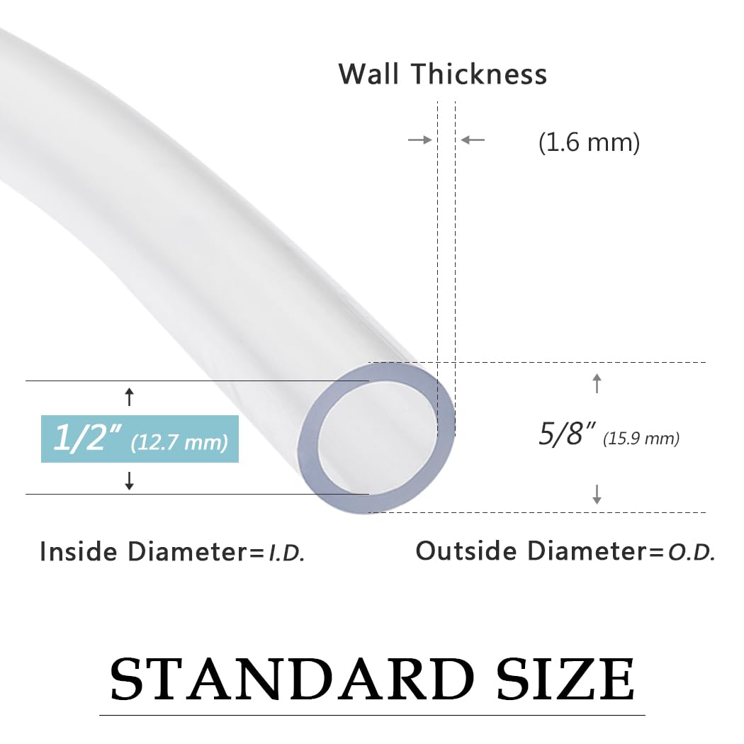 DAVCO 1/2" ID - 100 ft Clear Vinyl Tubing with 2 Stainless Clamps, Low Pressure Flexible PVC Tube, Heavy Duty UV Chemical Resistant Lightweight Plastic Vinyl Hose, BPA Free and Non Toxic