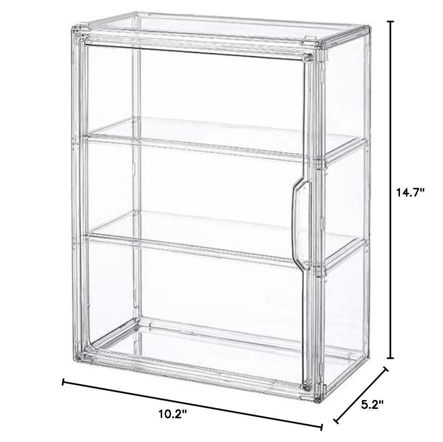 BOHOIDEE 2Pack 3 Tiers Clear Display Case for Figures, Acrylic Storage Organizers Box with Magnetic Door, Wall-Mounted Dustproof Showcase for Collectibles Action Figure