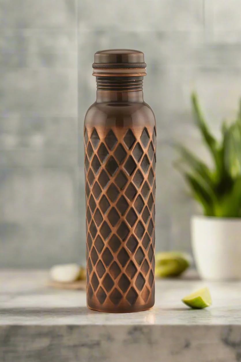 IND MADE Ayurvedic Pure Copper Water Bottle 34 Oz | Leak Proof | Durable & Rust Proof | Traditional Copper Drinkware | Eco Friendly | Non Toxic And BPA Free