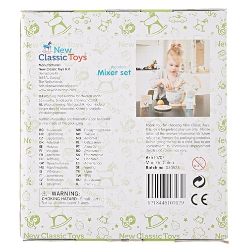 New Classic Toys Wooden Mixer Set Pretend Play Toy for Kids Cooking Simulation Educational Toys and Color Perception Toy for Preschool Age Toddlers Boys Girls , Red,White