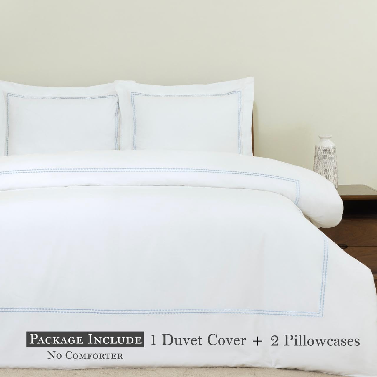 Dreamology White Duvet Cover Luxury Hotel Quality Bedding Set 100% Cotton Embroidered Duvet Covers with 2 Pillow Shams Hypoallergenic Zipper Closure 3 Pieces Duvet Set (Sky Blue, Queen)