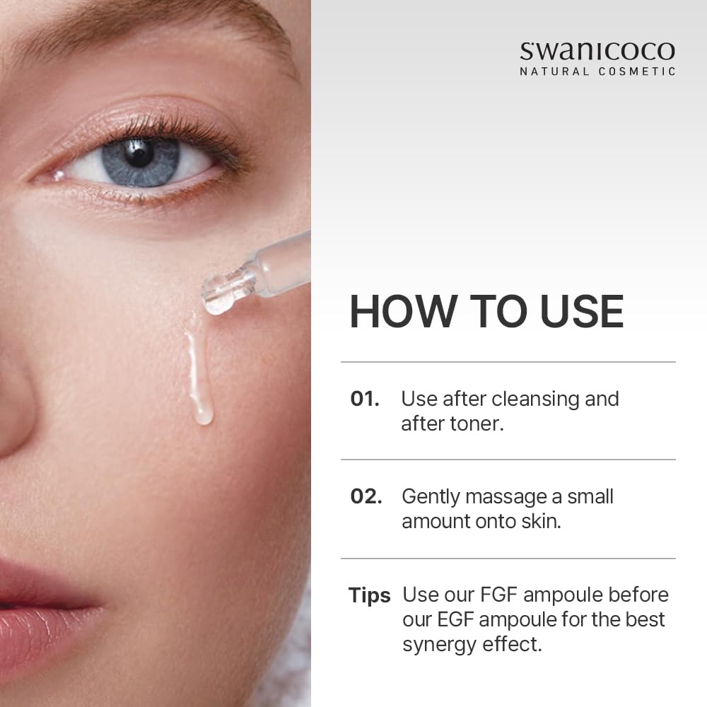 Swanicoco Pregnancy Safe Skincare FGF Pure Ampoule Serum (FGF 10 PPM), Firming Anti Aging, Hyaluronic Acids Glycerin Niacinamide, Improves Dermal Elasticity Reduces Fine Lines Hydrating 30ml 1 Fl Oz