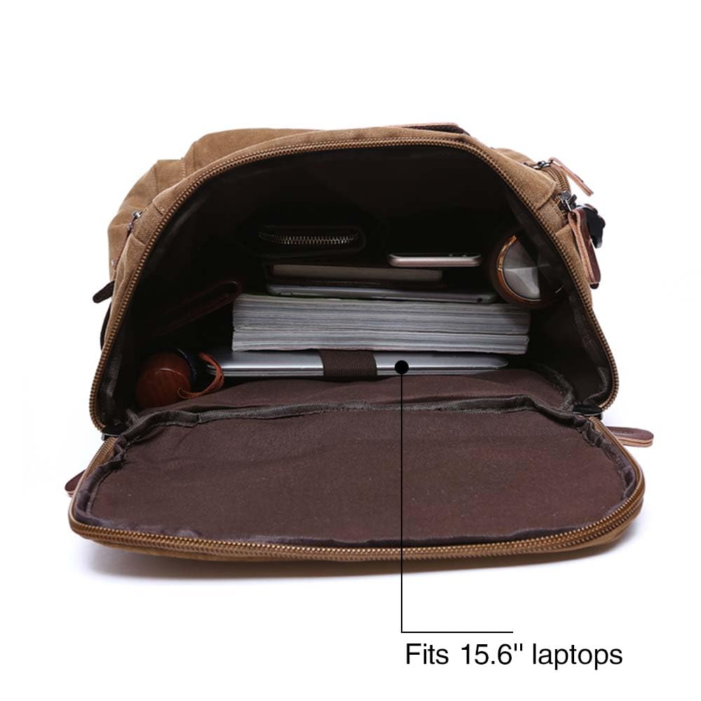 Jahomieo Vintage Canvas Backpack Casual Travel Rucksack 15.6inch Laptop Daypacks Hiking Camping Backpack