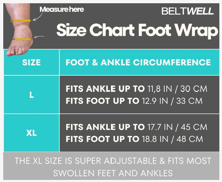 Beltwell® - Adjustable Foot & Ankle Compression Wraps For Edema, Lymphedema, Swelling, Neuropathy, Diabetic Foot Care, Circulation (2 Wraps) (Beige, X-Large)